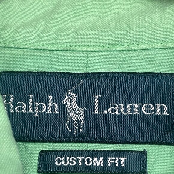 Ralph Lauren Polo Custom Fit Green Orange Pony Long Sleeve Button Down Shirt - Picture 5 of 6
